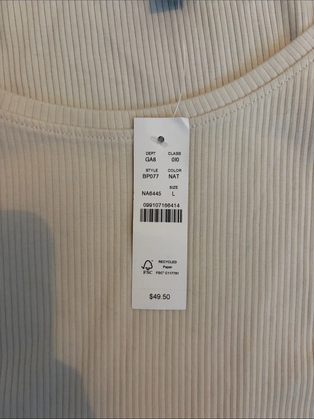 J.Crew Women's Cream Ribbed Long-Sleeve Top LARGE - Picture 2 of 4